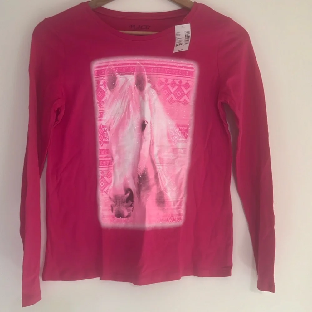 The Children’s Place long Sleeve Shirt Pink Horse Size XL 14 NEW